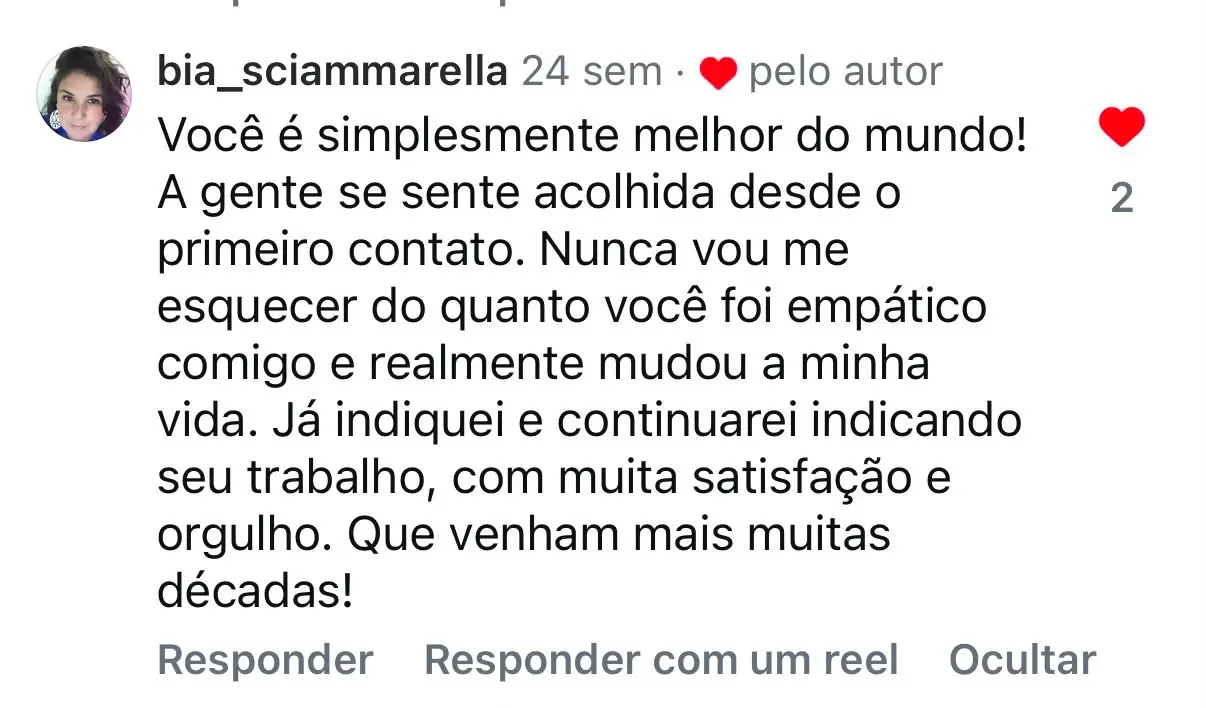 Depoimento de bia_sciammarella no Instagram
