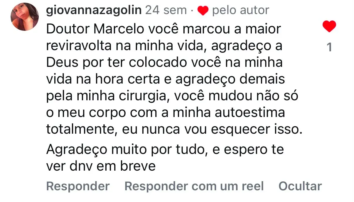 Depoimento de giovannazagolin no Instagram