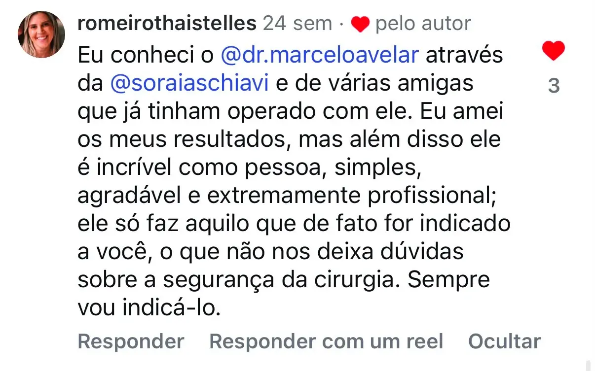 Depoimento de romeirothaistelles no Instagram