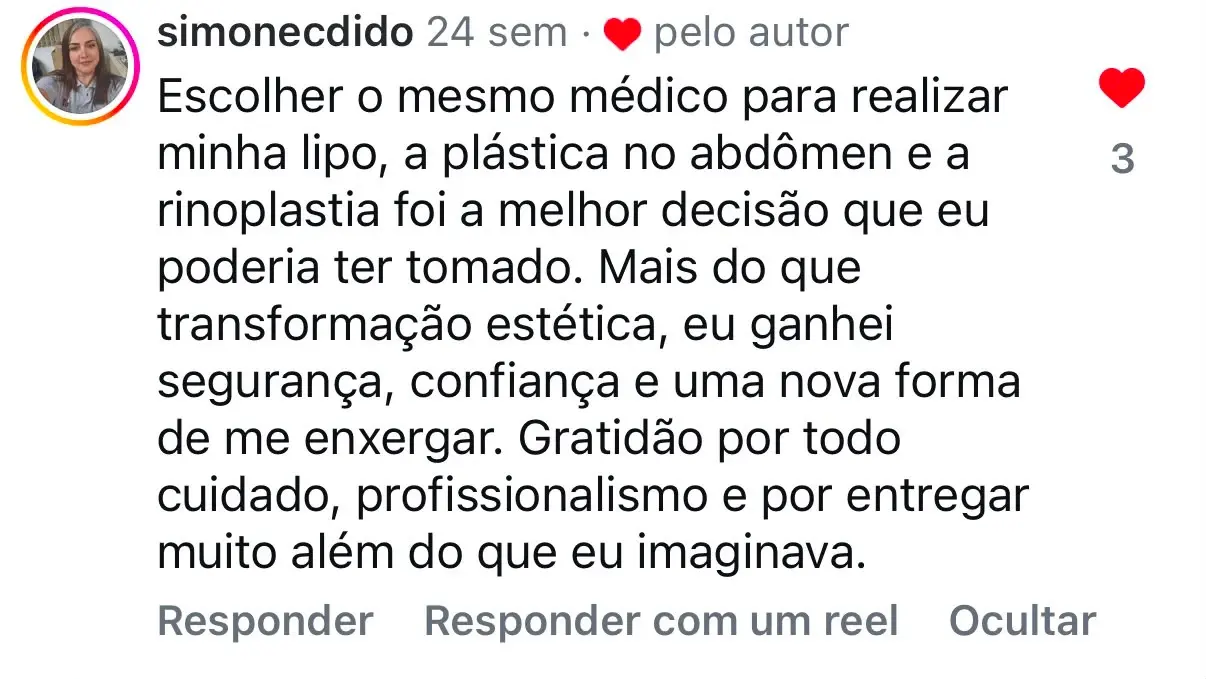 Depoimento de simonecdido no Instagram