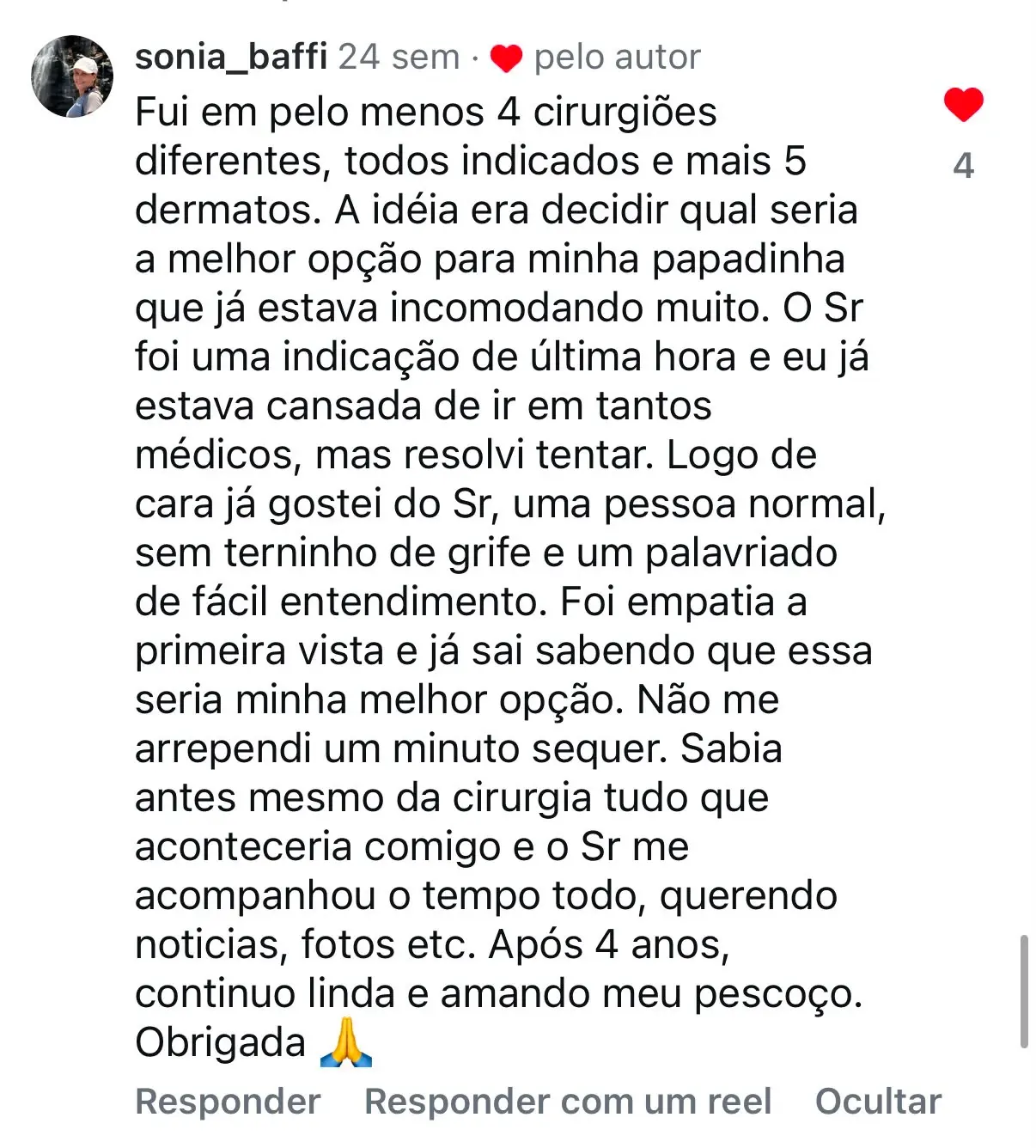 Depoimento de sonia_baffi no Instagram